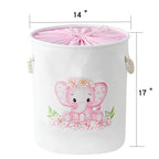 INough Laundry Baskets Kids Laundry Hamper, Pink Baby Hamper Elephant Basket Large Collapsible Kids Hamper with Handles Waterproof Round Linen Storage Basket for Toddler/Girls (Pink Elephant) - color: Pink Elephant