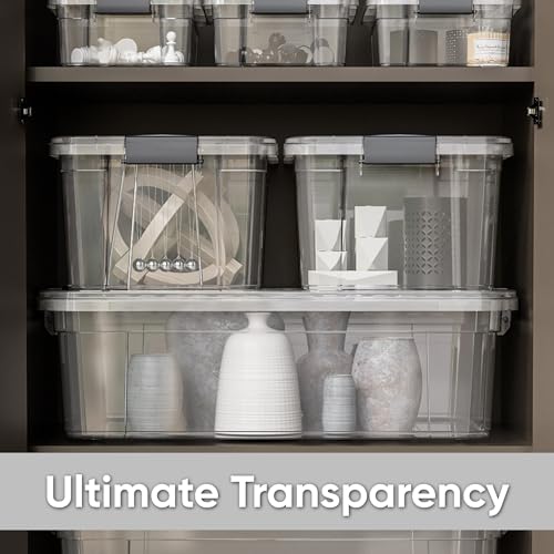 Superio 13.7 Qt Clear Plastic Storage Bins with Lids and Latches, Organizing Containers, Stackable Plastic Bin for Home, Garage, School, and Office - size: 17.5" x 12" x 5.25"