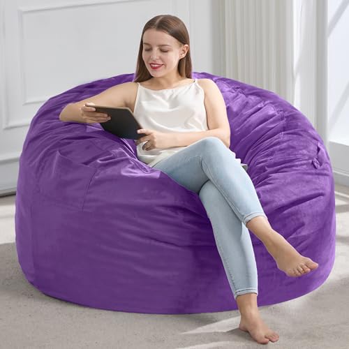 Hobestluk 3FT Bean Bag Chair Giant Bean Bag Chairs for Adults Large Bean Chairs with Removable Cover, Beanbag Chair with Filler, Adult Bean Bag Chairs for Living Room, Bedroom - color: Purple, size: 3FT - 36" x 36" x 22"