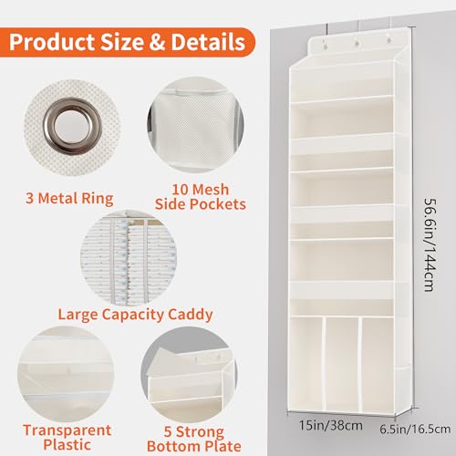 TAHAVICE 5-Tier Over The Door Organizer with 10 Mesh Pockets | Large Capacity Hanging Closet Storage for Baby Diapers, Toys, Nursery& Newborn Essentials (Beige) - color: Beige