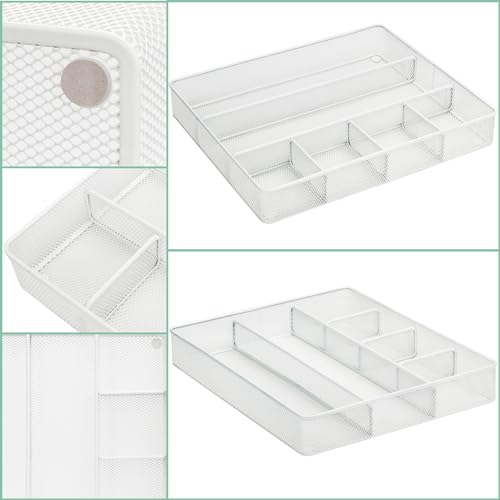 Annova Desk Top Organizer Tray for Office Organization - Metal Mesh - Storage Tray with Dividers for Pens, Desktop Accessories, Bathroom, Kitchen, Makeup and Office Supplies (Large, White) - color: White, size: Large