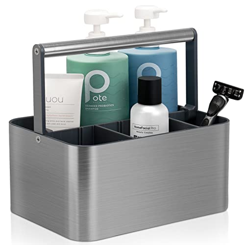 BYUNER Portable Shower Caddy Dorm: Compact Bathroom Caddy Organizer with Handle & Adjustable Dividers, Hard Plastic Shower Basket Storage Tote for Toiletry, College Dorm Room Essentials for Men Gray - color: Silver / Grey
