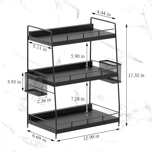 Bathroom Counter Organizer,Bathroom Countertop Organizer with Baskets,Vanity Organizers,Counter Shelf,Countertop Storage, Makeup Organizers(Black) - color: Black