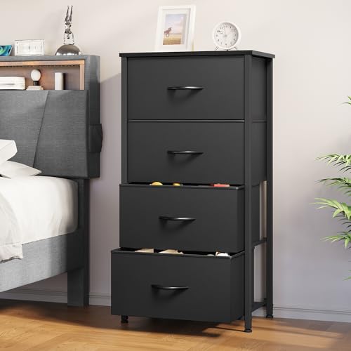 YITAHOME 4-Drawer Fabric Dresser, Furniture Storage Tower Cabinet, Organizer for Bedroom, Living Room, Hallway, Closet, Sturdy Steel Frame, Wooden Top, Easy-to-Pull Fabric Bins(Gray) - color: Grey, style: 4-Drawer