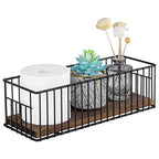 MyGift Toilet Paper Roll Holder Basket, Industrial Matte Black Metal Wire and Rustic Burnt Wood Above Tank Bathroom Toiletries Storage Organizer Vanity Basket - color: Black / Dark Brown