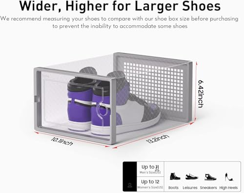 Kuject X-Large Shoe Storage Boxes Organizers Clear Plastic Stackable 12 Pack, Shoe Rack & Holder Substitute, Sneaker Containers, Toy Storage Organizer Bins for Entryway, Closet, Under Bed, Grey - color: Grey, size: X-Large