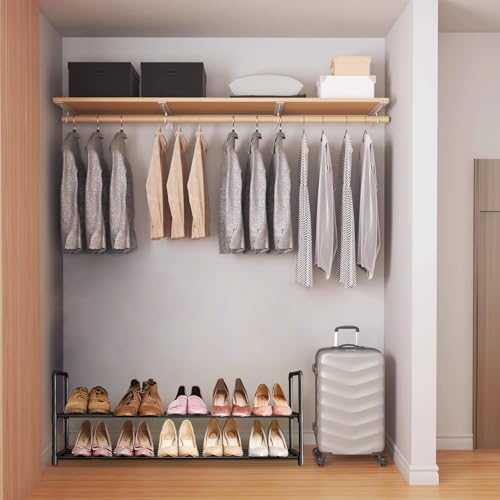 Shoe Rack - Metal Shoe Rack Organizer - Stackable Shoe Storage Shelf for Entryway, Closet, Bathroom 30cm(D) x 92cm(W) x 55cm(H) -Black (2-Tier) - size: 2-Tier