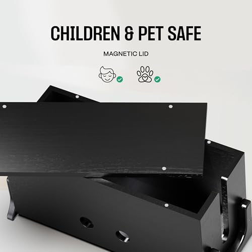 Extra Large Cable Management Box, Wood Cord Hider Box & Organizer for Power Strip, TV Wires & Desk Cable Storage - color: Blackened Acacia