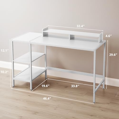 MINOSYS 47-inch Computer Desk with Storage Shelf - Ideal Gaming Desk for Bedrooms, Small Spaces, and Home Offices Modern Writing Desk for PCs,White Table. - color: Tx-white, size: 47 inch