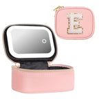 Mini Initial Makeup Bag With Led Mirror With Lights Gifts For Women Girls, Small Makeup Box For Travel Gift, Cosmetic Bag Make Up Organizer Personalized Bags Birthday Christmas Gifts For Womens (E) - style: E