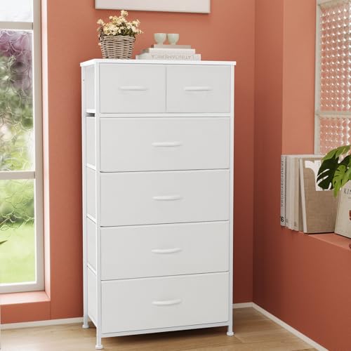 Crestlive Products Tall Dresser for Bedroom Vertical Skinny Dresser - Sturdy Steel Frame, Wood Top, Easy Pull Fabric Bins- Organizer Unit for Bedroom, Entryway, Closets - 6 Drawers (White) - color: White, style: 6 Drawers