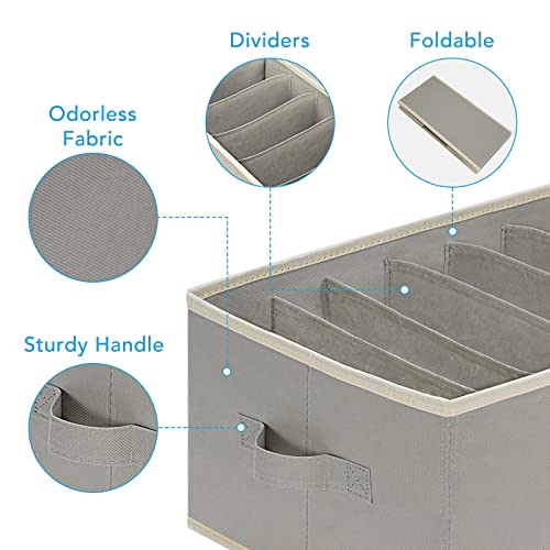 6 Pcs Large Size Wardrobe Clothes Organizers 6 Grids for Pants, Jeans, Sweater, T-shirt, Thin Coat, Dress Stackable Closet Drawer Organizer Storage Bin Container with Sturdy Handles, Grey - color: Grey, size: 6 Pack