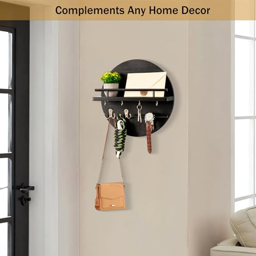 dreampossible Key Holder for Wall Decorative with Shelf and Hooks, Mail Organizer Wall Mount, Circular Design Entryway Key Rack Hanger, Rustic Home Decor (Black) - color: Black