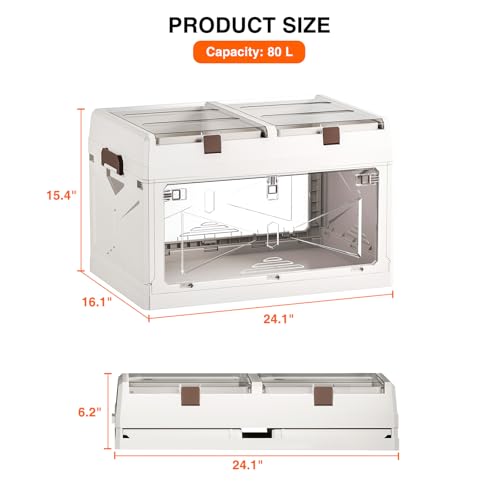 Closet Organizer and Storage Box, Large Essential Collapsible Plastic Car Trunk Container with Clear Lids and Doors, Open Front Multifunctional Stackable Bin for Bedroom, Dorm Room, Craft 80 L - color: White-L