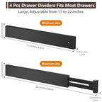 DUCOO 4 PCS Drawer Divider, 17"-22" Adjustable Bamboo Drawer Dividers Organizers, Expandable Separators for Kitchen, Clothes, Dressers, Home, Office, Black - color: Black