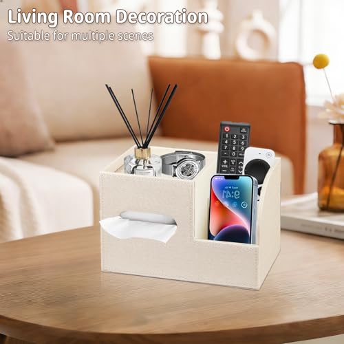 Leather Square Tissue Box Cover with Storage Tray,Cube Tissue Box Holder,Modern Facial Paper Organizer with Remote Control Holder for Bathroom,Vanity Countertop,End Table NightStand Home Office.Beige - color: Beige