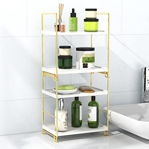 2-Tier Bathroom Countertop Organizer Perfume Organizer Makeup Shelf Bedroom Storage Tray or Kitchen Spice Rack (Gold) - color: White + Gold