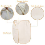 2Pack Collapsible Laundry Basket with Side Pocket, Mesh Pop Up Hamper Portable Carrying Handle, Cruise Room Storage Basket (Beige+Green) - color: Beige+Green