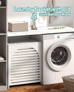 White Laundry Hamper, Laundry Hamper with Lid, 27.3 Gallon (103L) Bamboo Wood Clothes Laundry Basket with Lid and Handles, Removable Liner - color: White, size: Extra Large
