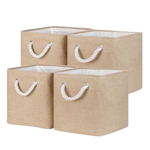 Temary Cube Storage Bins 11 Inch Fabric Storage Baskets 4 Pack Collapsible Storage Cubes Baskets for Gift Empty, Cube Organizer Bins Cloth Basket for Shelves (Linen Yellow) - color: Linen Yellow, size: 11"L x 11"W x 11"H