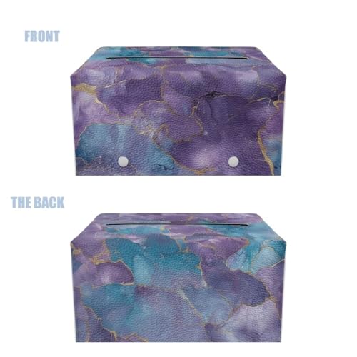 Tissue Box Holder,PU Leather Rectangular Tissue Box Abstract Flower Waterproof Tissue Cover Tissue Box Cover Decorative Tissue Box Organizer Purple Marble - color: Purple Marble