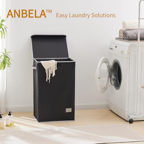 Laundry Hamper with Lid, 90L Collapsible Clothes Basket, Strong Struture, Dirty clothes Hamper, Removable Laundry Bag with String Closure, for Bedroom, Bathroom, Dorm, College, Toys, Black - size: 90L
