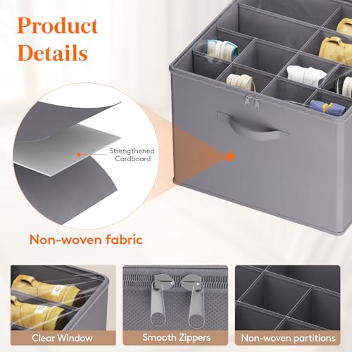 Lifewit Shoe Storage Organizer for Closet, Fabric Large Shoe Box Storage Containers with Clear Cover, Foldable Bins for Boots Heels Sneakers Fits 12-16 Pairs, 1 Pack Gray - color: Gray