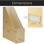 BLU MONACO | Gold Cardboard Magazine File Holder Set of 4 | Vertical Magazine File Holder for Shelves | Standing File Holder Desk Organizer - color: Gold