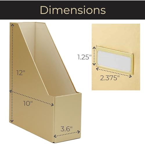BLU MONACO | Gold Cardboard Magazine File Holder Set of 4 | Vertical Magazine File Holder for Shelves | Standing File Holder Desk Organizer - color: Gold