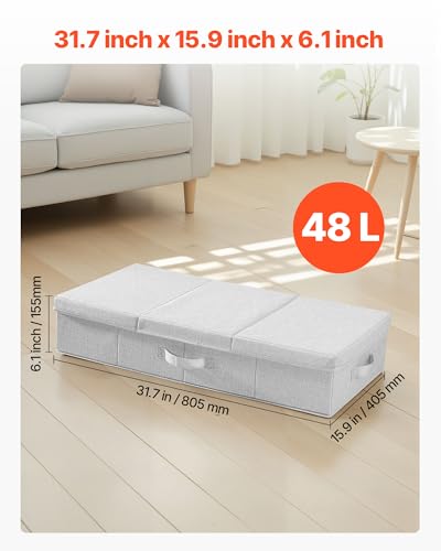 VEVOR Under Bed Storage with Lids, 31.7 x 15.9 x 6.1 Inch, 48L Large Underbed Clothes Storage Containers, Low Profile Gray Under Bed Drawer Shoe Organizer Bins Box for Blanket Shoe Bedroom, 2 Pack - style: A