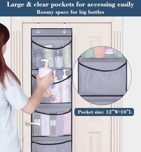 KEETDY Hanging Shelves Over the Door Organizer Storage for Closet with 5 Pockets Organizer for Bedroom Bathroom, 2 Pack（Grey） - color: Grey
