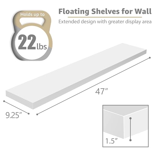 Sorbus Floating Shelves for Wall - 48 Inch Long Bathroom Shelves, Wall Decor for Bedroom, Kitchen, Living Room & Book Storage - Mounted Floating Shelf with Invisible Brackets (White, 2 Pack) - color: White, size: 48 Inch, style: 2 Pack