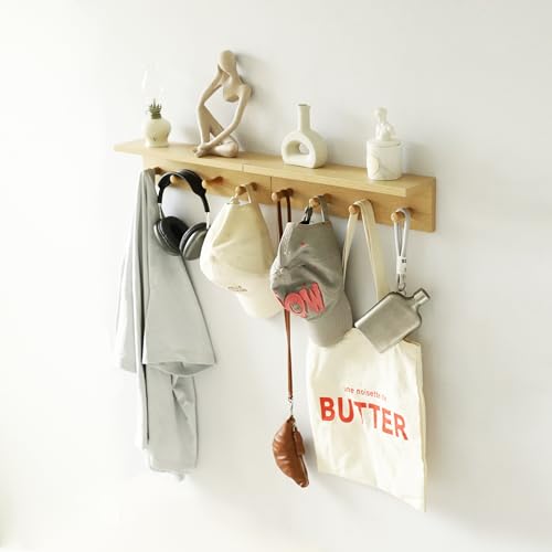 Wall Mount Coat Rack with Shelf, Sturdy Wooden Floating Shelf withHooks Save Your Indoor Space, Wall Organizer siutable for Entryway, Mudroom,Kitchen, Bathroom, etc(Oak Finish) - color: Oak finish