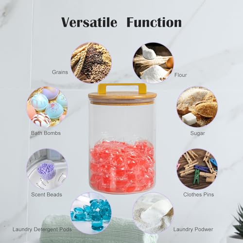 Glass Jars For Laundry Room Organization and Storage, 2 Pack -0.9 Gallon Laundry Detergent Containers for Scent Beads, Powder,Pods With Lids, 5 Labels, 2 Scoops，1 Acrylic Dryer Sheet Holder Included