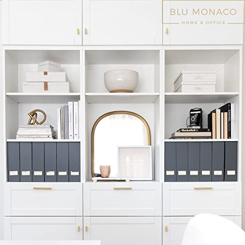 BLU MONACO | Set of 6 Foldable Grey Magazine File Holders with Gold Label Holders | Vertical File Organizer Boxes for Desk, Bookshelf & Home Office Storage - color: Grey