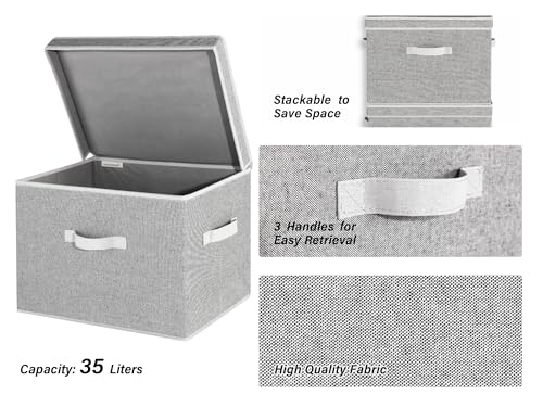 StorageWorks Fabric Storage Bins with Lid, Decorative Storage Boxes for Shelves, Stackable Closet Organizer Basket with Handles, Jumbo, Gray, 2-Pack - color: Gray, size: Jumbo