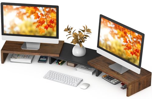 TAVR Dual Monitor Stand Riser, Computer Monitor Stands for 2 Monitors, Extra Long Multifunctional Desktop Organizer Riser for Computer, Laptop, PC, Printer, TV, Max 43.3" Length, Rustic Brown - color: Rustic Brown