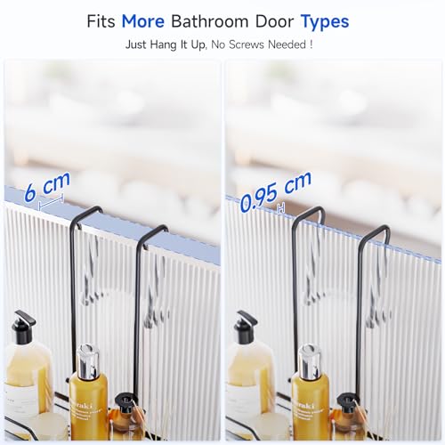 Skyapex Shower Caddy Over the Door Organizer: Bath Rack Hanging Over Glass with Hooks - Storage Shelf Inside Bathroom for Shampoo - Matte Black - color: Matte Black