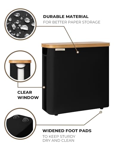 StorageWorks Large Toilet Paper Storage with Bamboo Lid, Toilet Paper Holder Basket for Up to 12 Mega or 16 Regular Size Rolls, Paper Storage Baskets for Bathroom, Black, 1 Pack - color: Black, size: Large