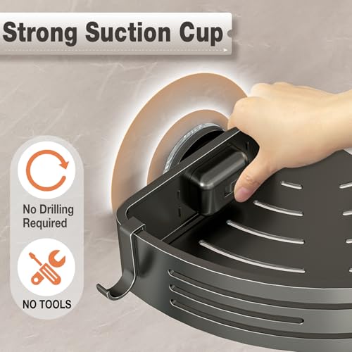 Conworld Corner Shower Caddy with Suction Cups, Shower Suction Shelf With Towel Bar, Wall Bathroom Shower Organizer Corner with Hooks, No-Drilling Removable (Aluminum, 2-Pack, Gunmetal Gray) - style: Gunmetal Gray-（With towel bar）