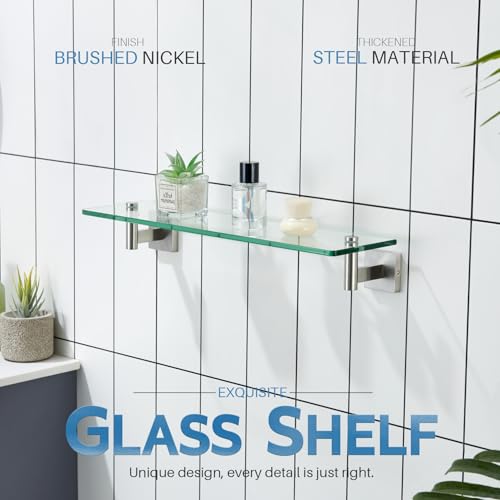 KOKOSIRI Floating Shelf Bathroom Wall Mount Shelves 20-Inch for Bedroom, Living Room, Kitchen, Storage Hanging Rack Brushed Stainless Steel B1105BR-L20 - color: Brushed Nickel, size: 20-Inch