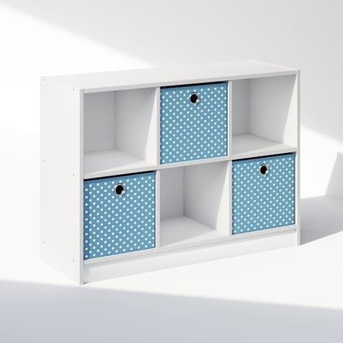 Furinno Cubic Closet Organizers and Storage, 6-Cube Closet Organizer with Bins, Open Shelf Storage, for Wardrobe, Bedroom, Living Room, White - color: White/Light Blue