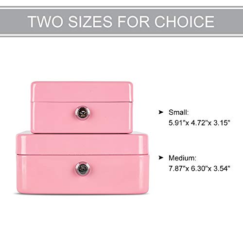 Kyodoled Medium Cash Box with Money Tray,Small Safe Lock Box with Key, Drawer,7.87"x 6.30"x 3.54" Pink - color: Pink, size: Medium