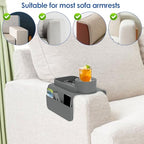 Sofa Armrest Organizer Tray with Cup Holder and Side Pockets, Non-Slip Silicone Caddy for Drinks Remote Control Phone Snacks, Living Room Couch Arm Storage(Grey) - color: Grey