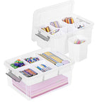 Citylife 17 QT Plastic Storage Box with Removable Tray and 6 Detachable Tall Inserts Craft Organizers and Storage Clear Storage Container for Organizing Crayon, Craft, Sewing, Playdoh, 2 Packs - size: 17 Qt- 2 Pack- W