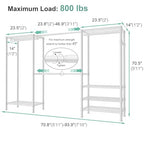 SEMHOR E06 Expandable Heavy Duty Clothes Rack for Reach-in Closet, Freestanding Clothing Racks with Shelves, Carbon Steel Closet Organizer System Adjustable from 70.8-93.9", Max Load 800LBS, White