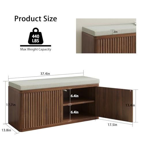 Shoe Cabinet Bench with Cushion,Double Layered Wooden Shoe Bench with Soft Cushion,Shoe Rack for Entryway,Bedroom,Living Room (Walnut Sturdy Entryway Bench) - color: Walnut Sturdy Entryway Bench