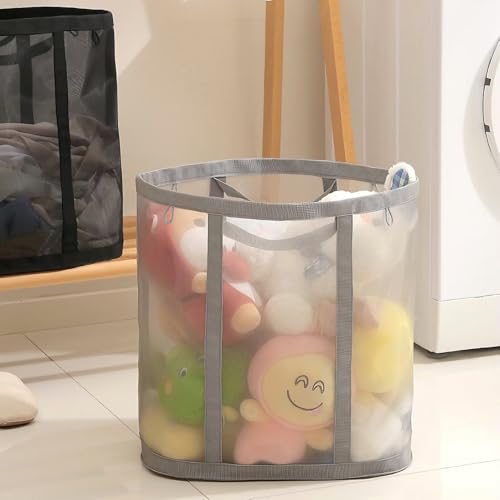 Mesh Bag with Handles, Collapsible Laundry Basket, Foldable Laundry Bag, Breathable Folding Beach Bag,Space-saving Travel Tote Bags (1, Black) - color: Black