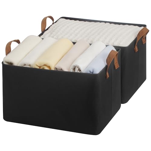 StorageWorks Storage Bins, Fabric Storage Bins for Shelves, Large Storage Baskets with Metal Frame, Closet Baskets and Bins with Handles, Black, 2-Pack - color: Black, size: 16 ½" L x 12" W x 10 ¼" H
