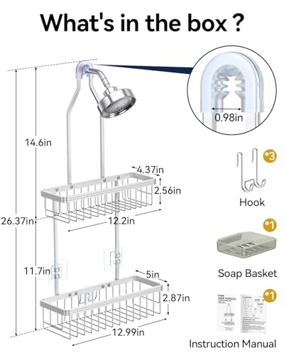 YASONIC Shower Caddy Hanging, Never Rust Shower Organizer Hanging, Aluminum Shower Racks for Inside Shower with Hooks for Razor, Bathroom Organizers and Storage with Soap Holder, Bright Silver - color: Bright Silver